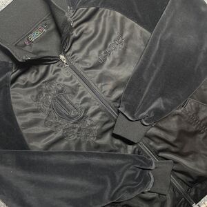 VTG 90s COOGI Mens Size L  Velour Track Jacket Black Full Zip Embroidered Y2K